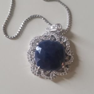 Blue & white Sapphire Pendant necklace